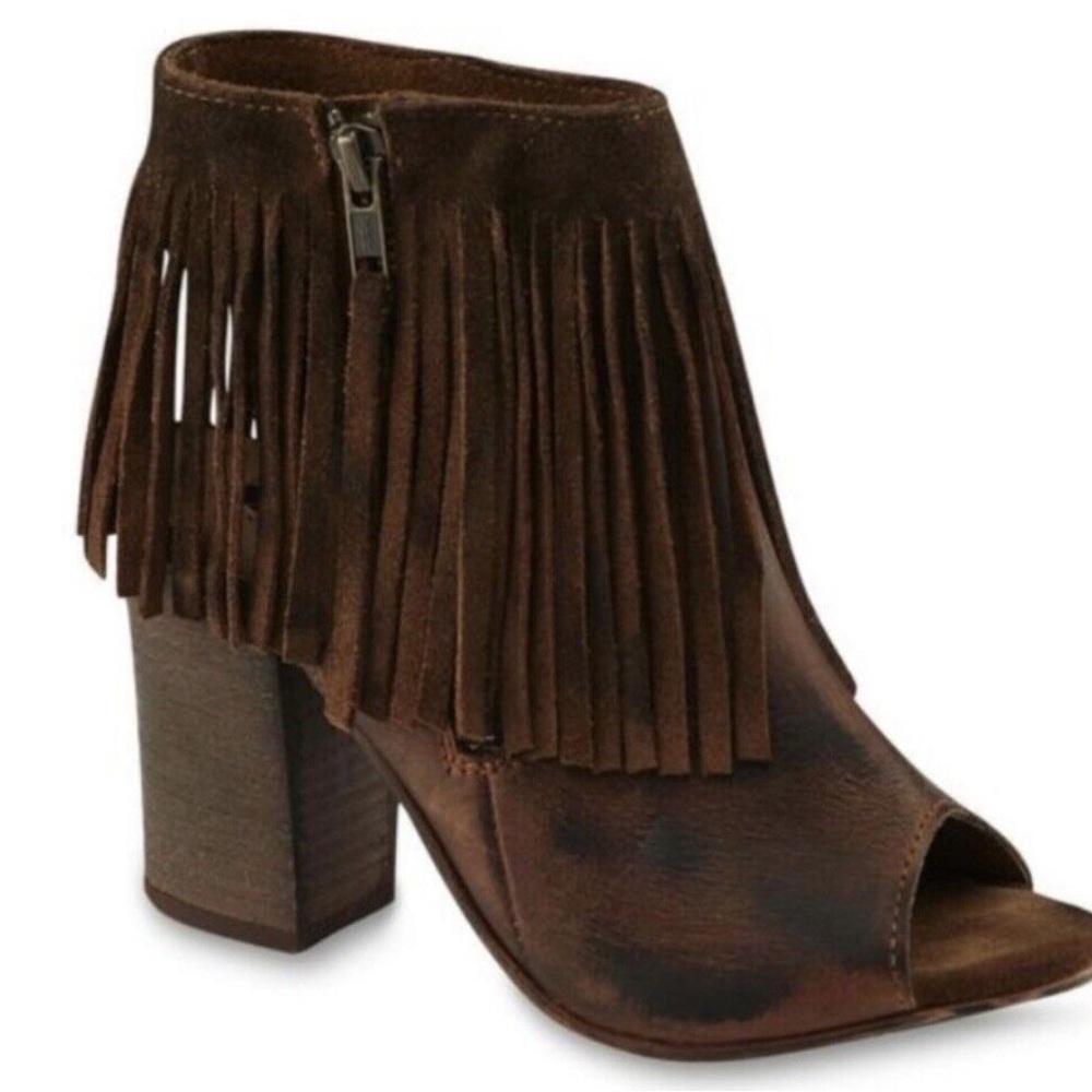 SOLD - Diba True Fringe Brown Ankle Boots